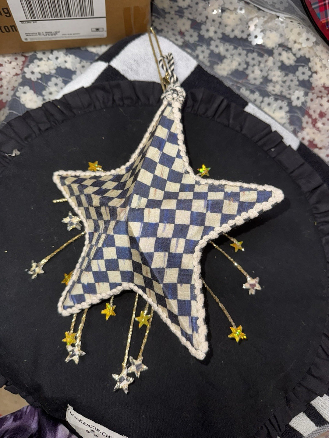 MacKenzie Childs Cozy Christmas Patchwork Star Ornament- Material 9”