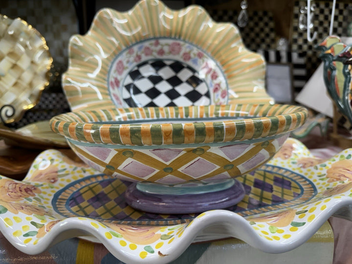 Mackenzie Childs Odd Fellows Footed Oval Serving Dish Ceramic 2010 Retired