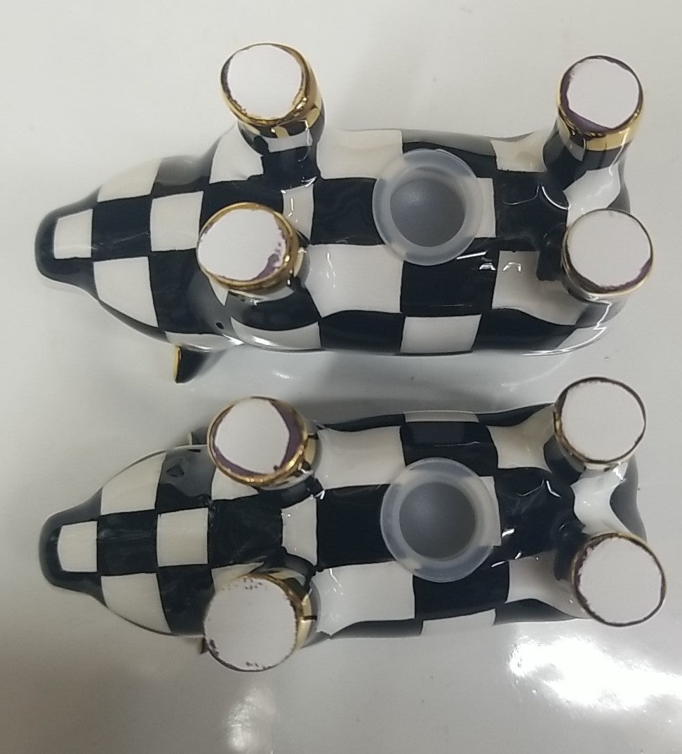 MACKENZIE-CHILDS Courtly Check PIG SALT AND PEPPER Shaker SET NEW in BOX