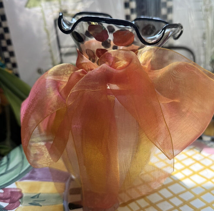 Mackenzie-Childs Heirloom Circus Fluted Glass Flower Vase 5.9"- Retired