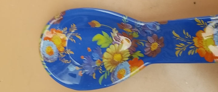 MACKENZIE CHILDS Blue Lapis Flower Market Enamel Spoon Rest NEW