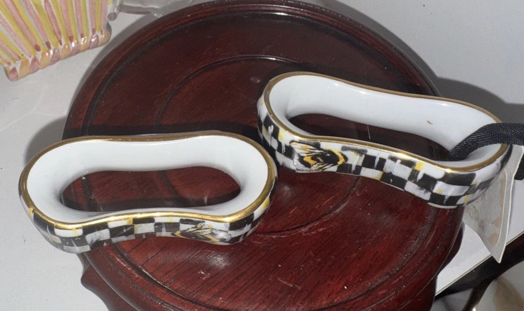 Set of 2 MACKENZIE CHILDS Bee And Thistle PORCELAIN NAPKIN RINGS-retired