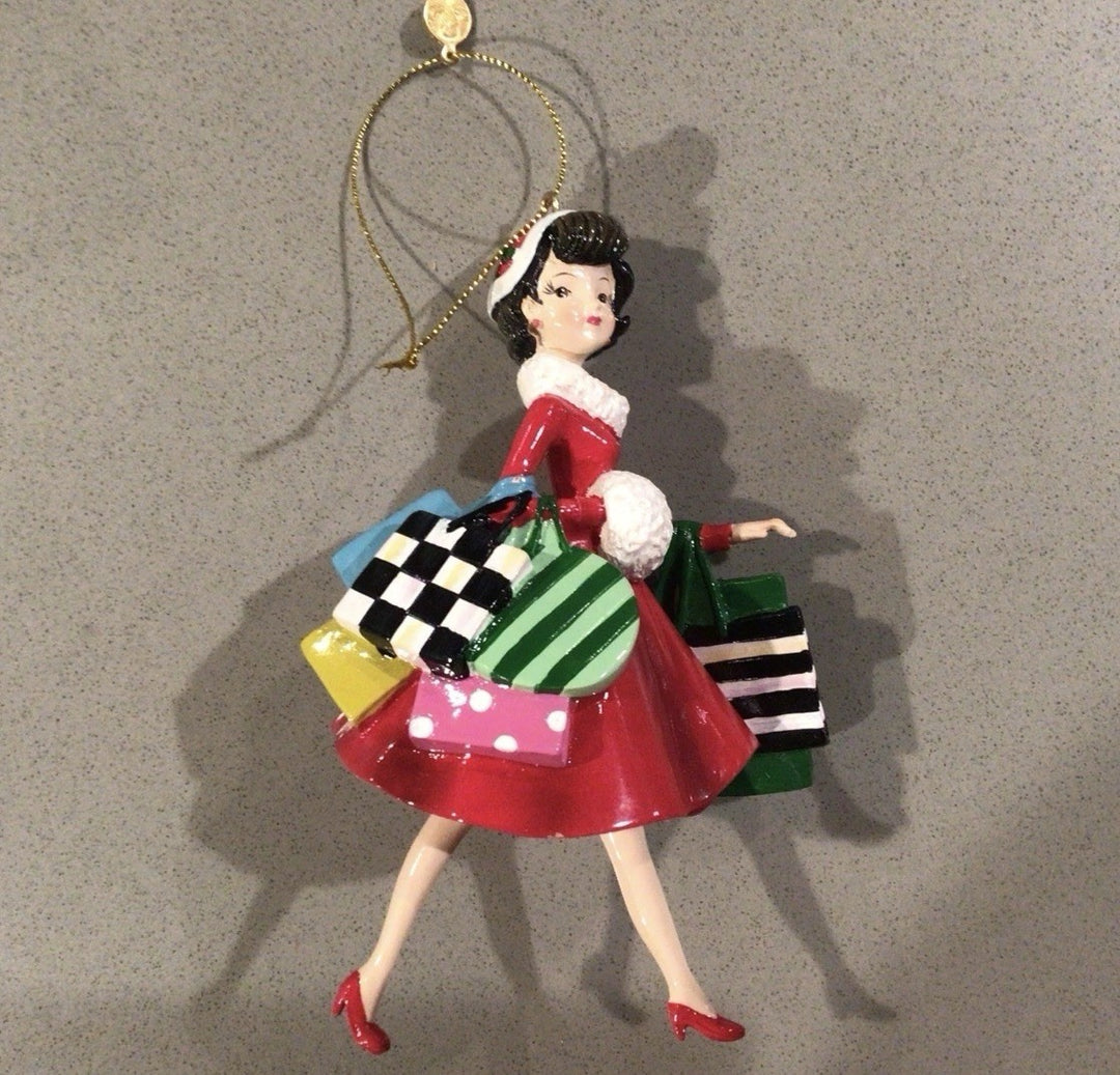 MacKenzie-Childs Rare Wonderful Life Shopper Resin Christmas Ornament Retro