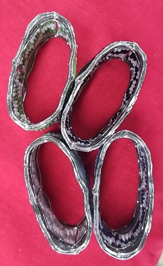 Mackenzie Childs Beaded Check Multicolor   NAPKIN RINGS Retired Set of 4 New