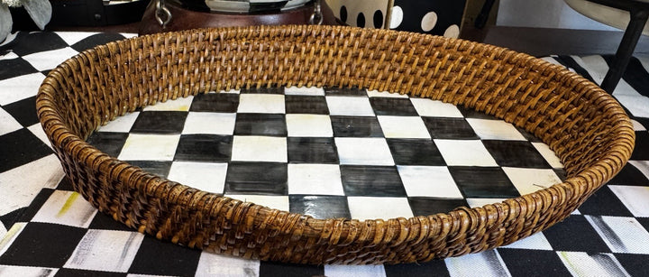 Mackenzie Childs Courtly Check Enamel Rattan Small Serving Tray 11"c8”