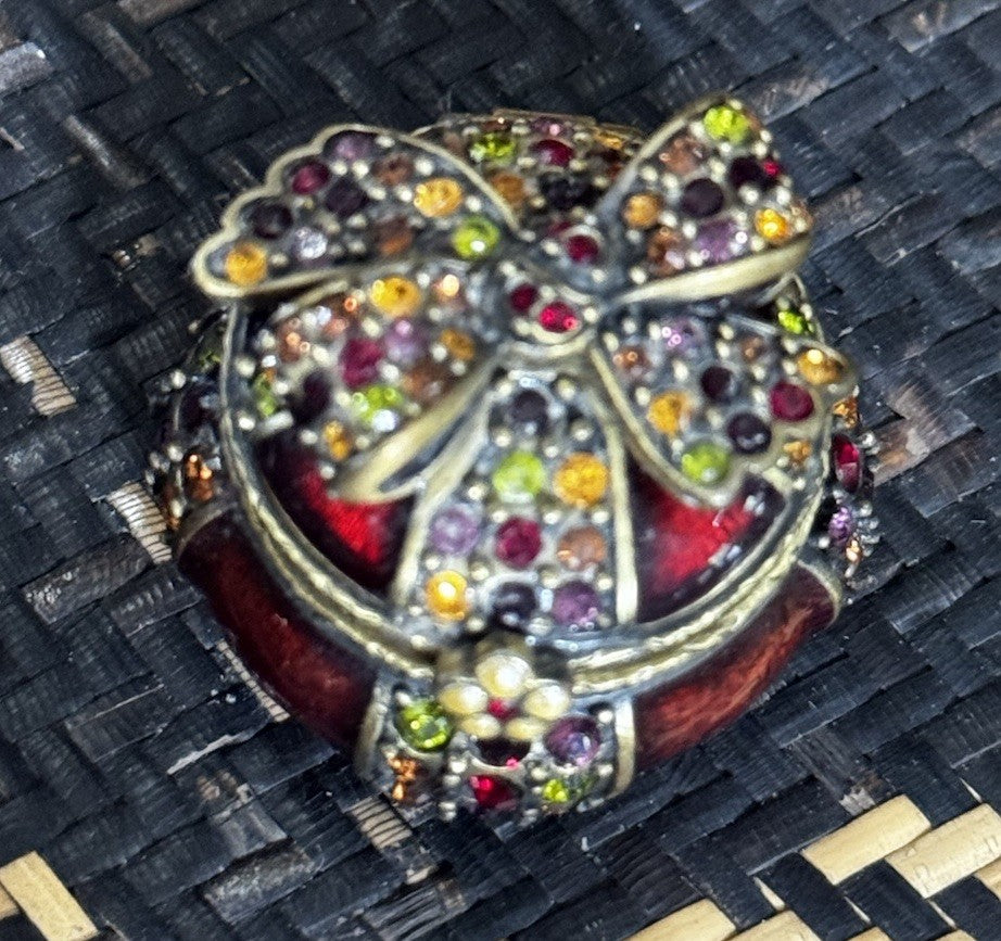 Jay Strongwater Enamel Swarovski Present Ribbon Bow Trinket Box