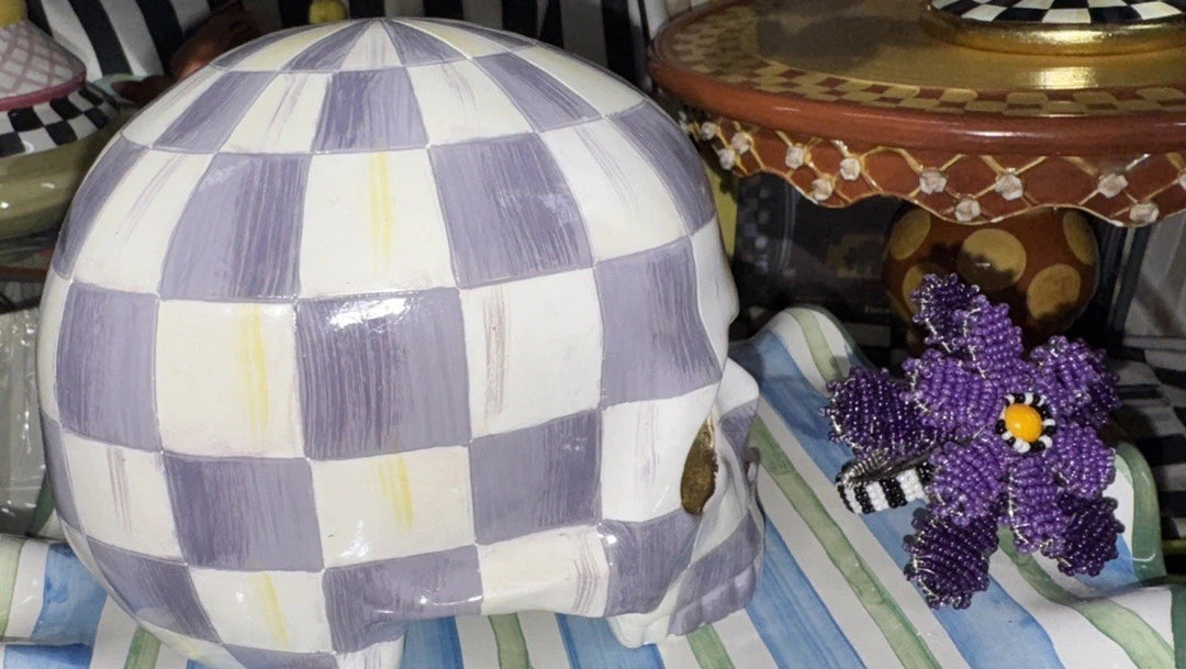 MacKenzie Childs Violet Purple  Check - QVC Exclusive Skull