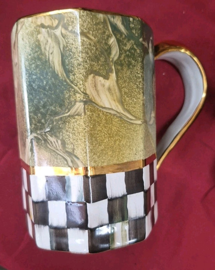 MacKenzie-Childs Cheltenham Ceramic Mug With Courtly Check And Gold Trim