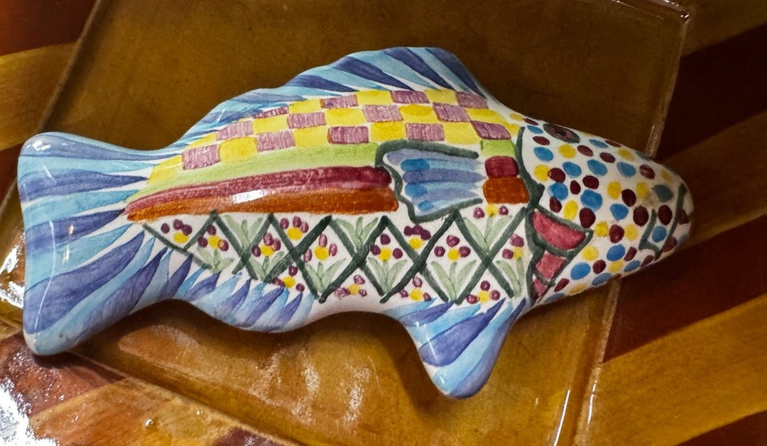 Mackenzie Childs Blue  Right Facing Fish Knob Pull- Ceramic Large