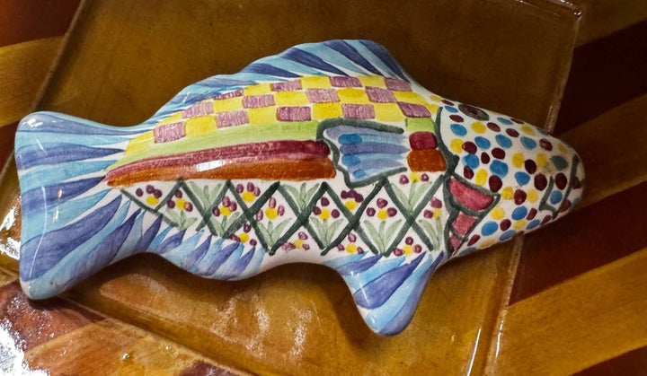 Mackenzie Childs Blue  Right Facing Fish Knob Pull- Ceramic Large