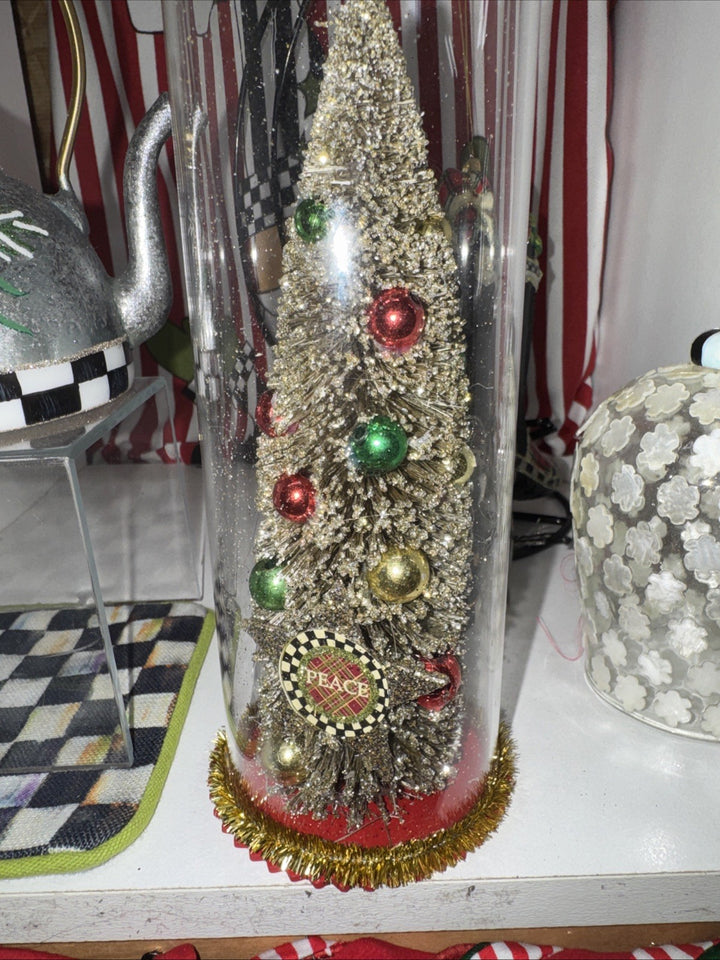 Retired Mackenzie Childs Courtly Check Peace Cloche Christmas OrnamentNew In Box