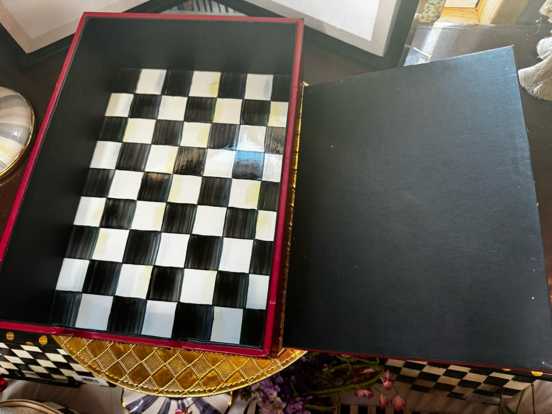 MacKenzie Childs Courtly Check Desk Top Accessory Box Paper Holder
