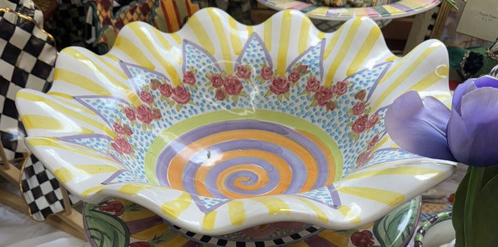 MacKenzie Childs Odd Fellows  Large Serving Bowl-18” Ceramic Fluted Retired
