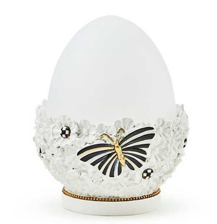 MacKenzie-Childs White Rabbit Illuminated Egg 7.25” Tall Battery Operated New