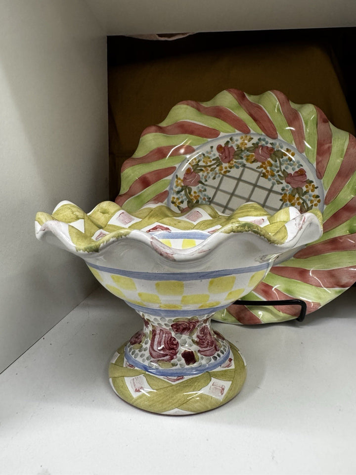 Mackenzie Childs 1-Fluted  Miniature Compote Taylor Dublin Hill 4" Tall Retired