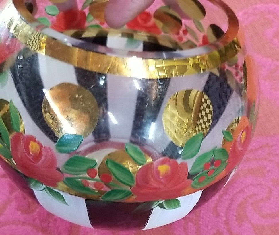 MacKenzie Childs Heirloom Black White Circus Heirloom Medium Votive Holder 4.5"