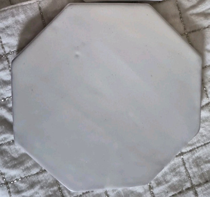 One VTG MacKenzie-Childs White Bistro Octagonal Ceramic  Tile Trivet Retired