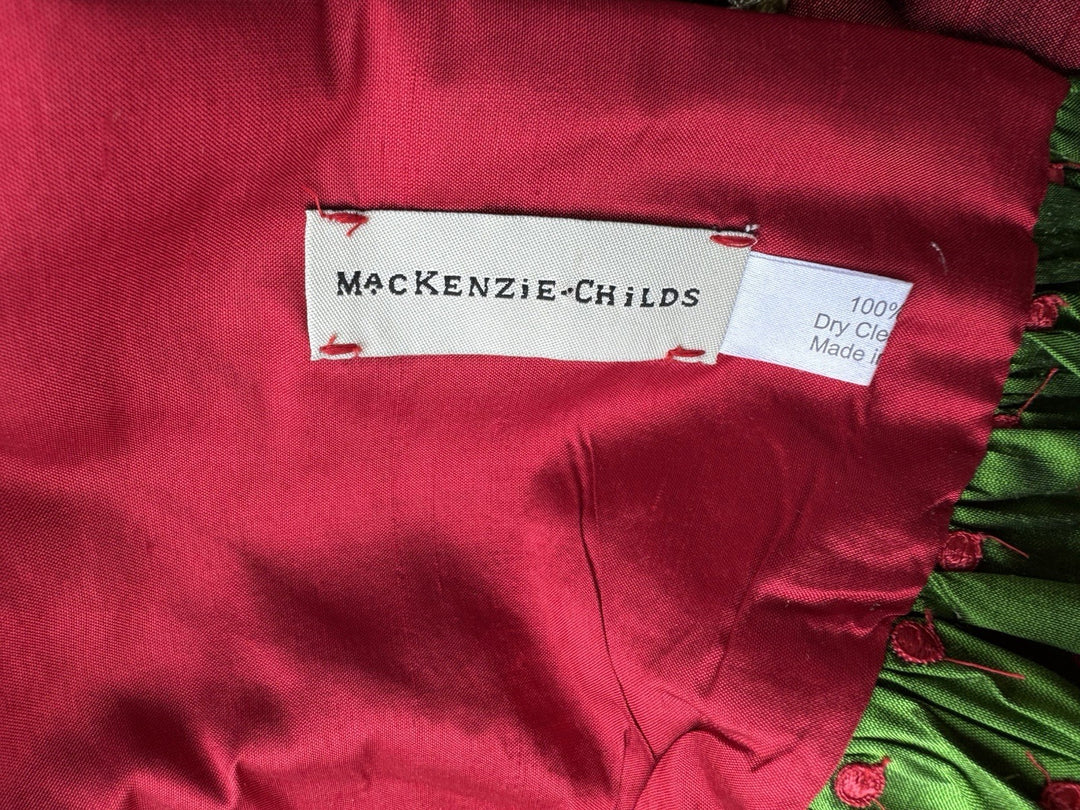 MacKENZIE CHILDS  Jester VELVET Holly Berry  And Silk TREE SKIRT 54”- Vintage