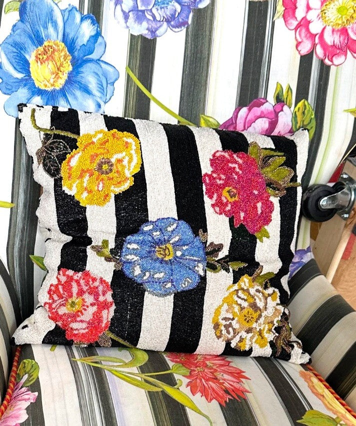 MacKenzie-Childs Cutting Garden  Retired Beaded Courtly Stripe With Flowers