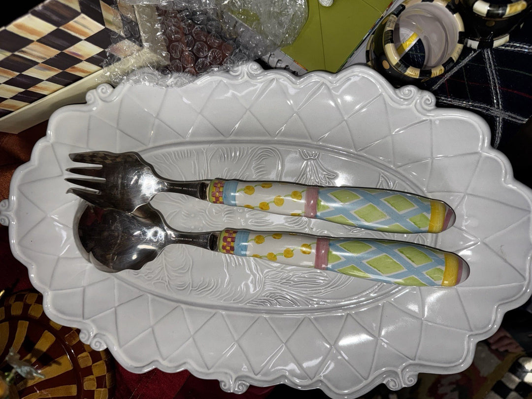 MACKENZIE CHILDS VINTAGE Wallcourt 12” LONG SERVING FORK & SPOON