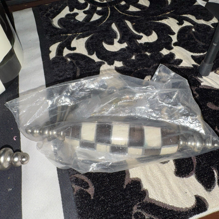 Mackenzie Childs One Courtly Check black, white Nickel Drawer pull 5.25"L NEW