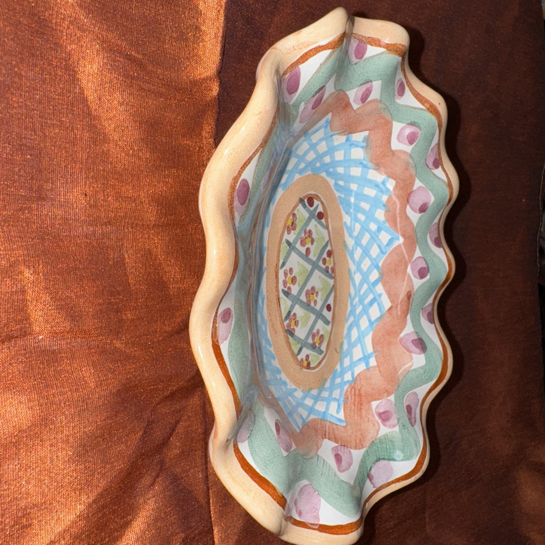 MacKenzie Childs Taylor Heather  Small Oval  Fluted Soap Dish 6.25" Ceramic-1989