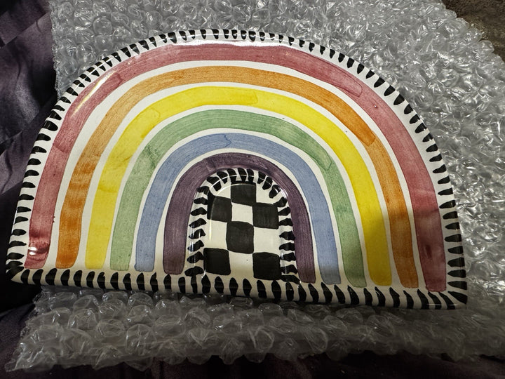 MacKenzie Childs Ceramic Rainbow Plate Handmade in Aurora NEW