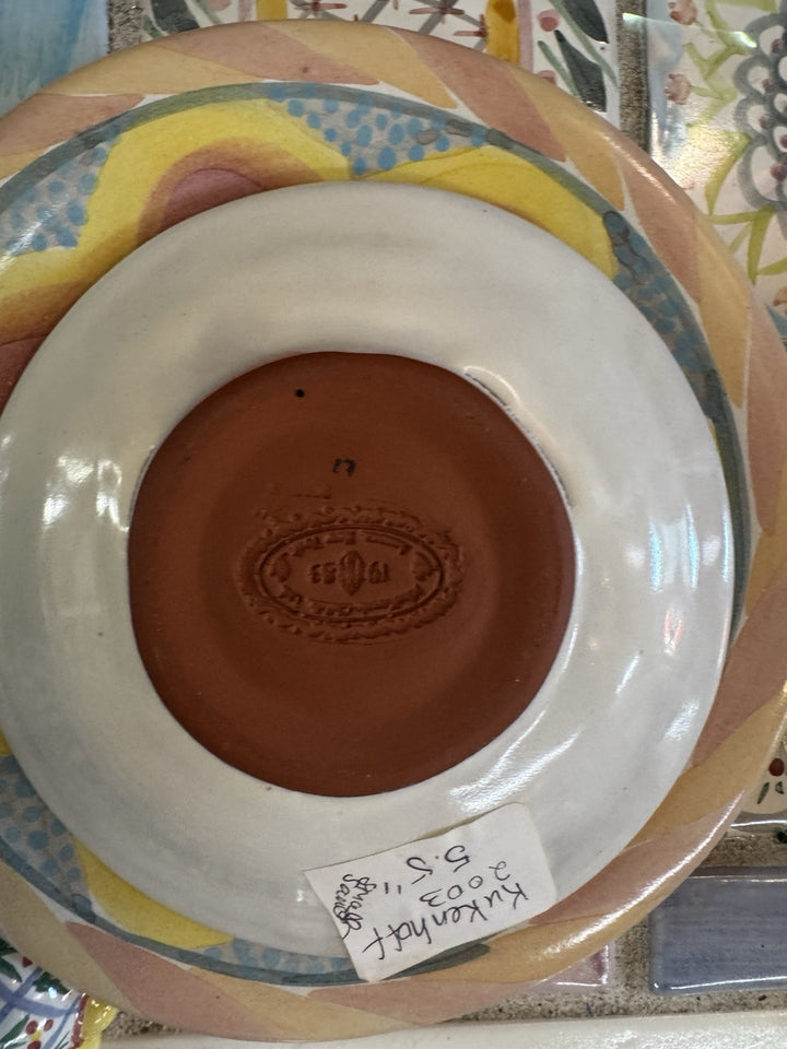 Mackenzie Childs 2003 Espresso Cup Ceramic Kukenhoff  Saucer Retired 5.5”