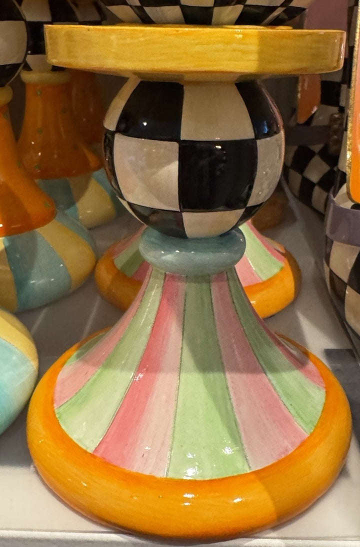 Mackenzie Childs Pillar  Candle Holders -set of 3- Nib