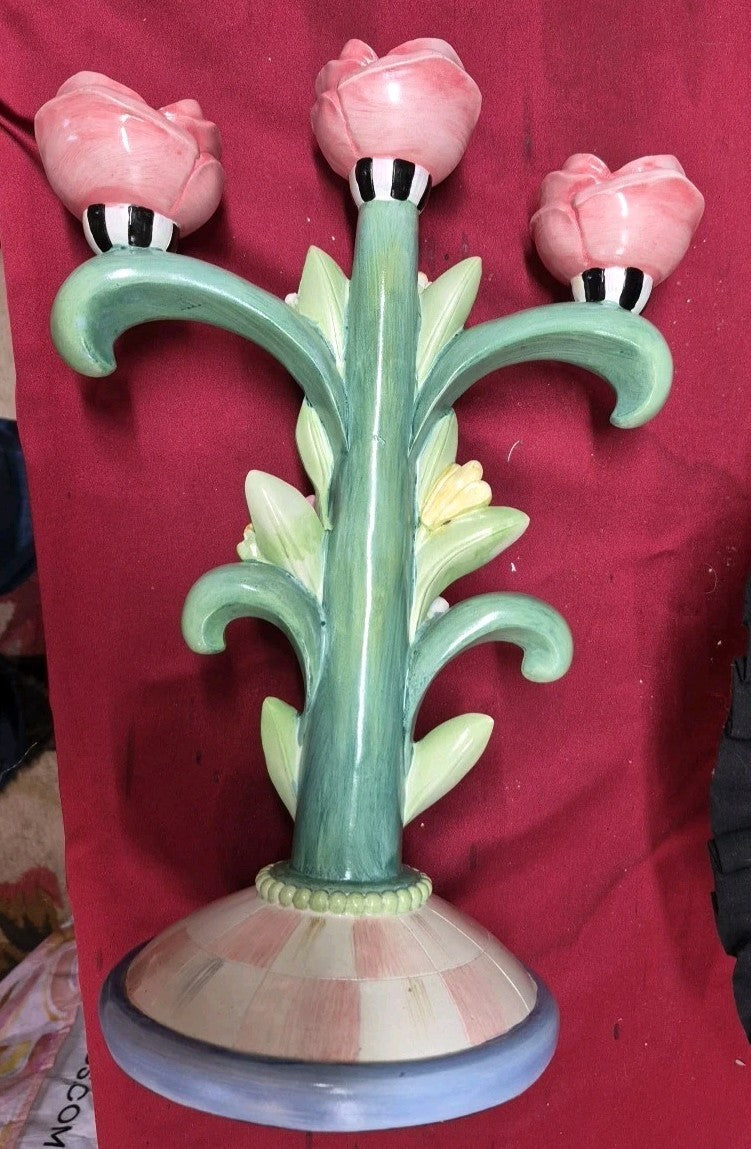 MacKENZIE CHILDS ROSY MEADOW CANDELABRA New