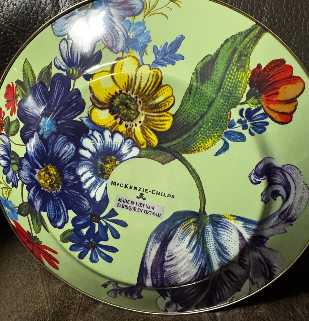 MacKenzie Childs Green Flower Market Dinner Plate 10” Enamel- New