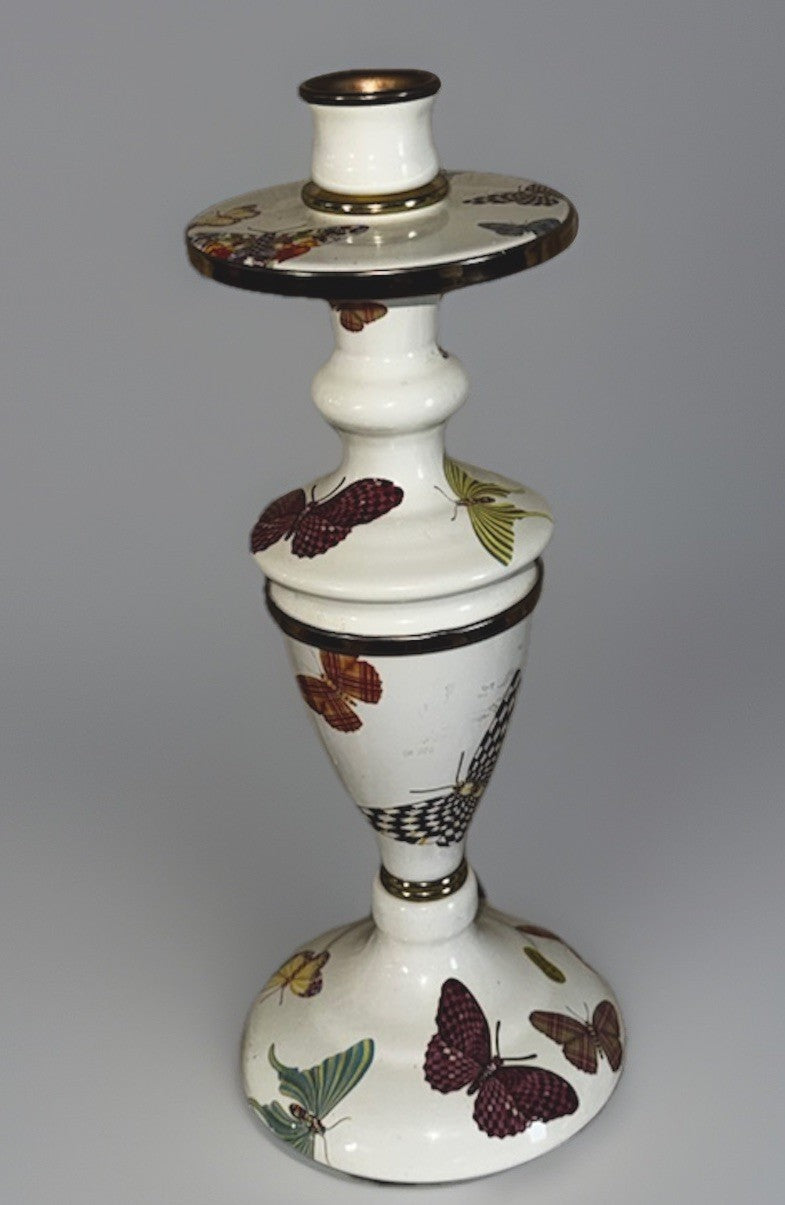 Mackenzie Childs Butterfly Garden  Medium Enameled Candlestick 11” Retired