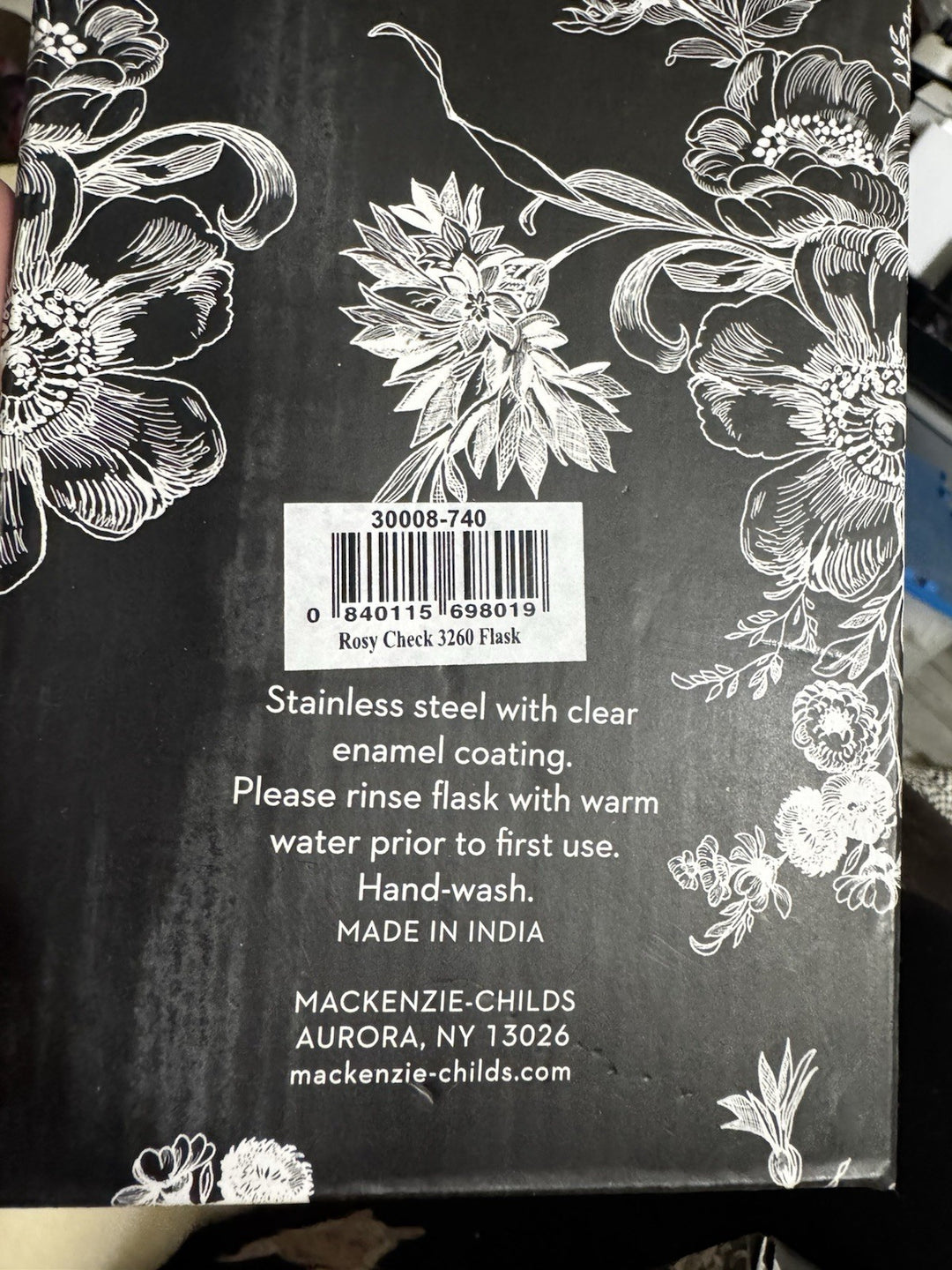 Mackenzie Childs Rosy Check 3260 Gold Flask- New In Box