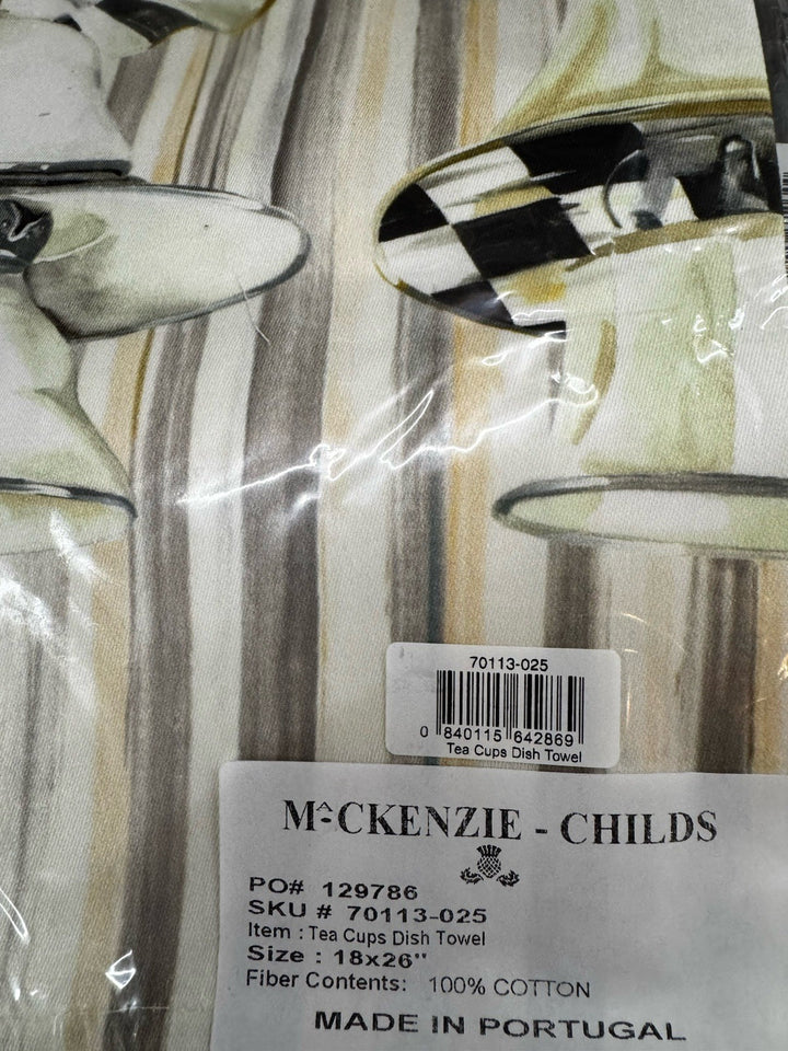 NIB MacKenzie Childs Sterling  Check Cotton Tea Cups Dish Tea Towel
