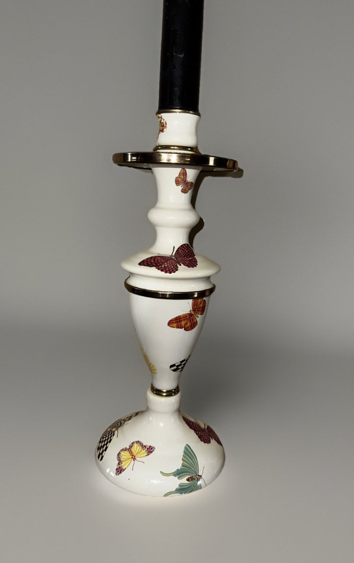 Mackenzie Childs Butterfly Garden  Medium Enameled Candlestick 11” Retired