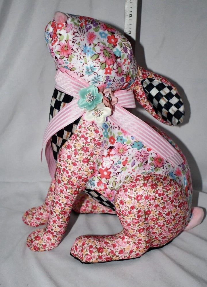 MacKenzie Childs Prairie Resting Bunny Courtly Check And Floral Nib Retired
