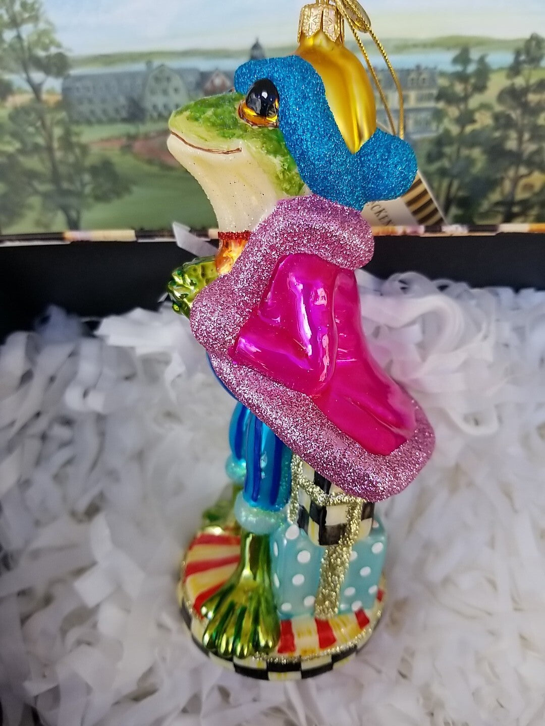MacKenzie Childs Granny Kitsch FROG Christmas Ornament- New In Box