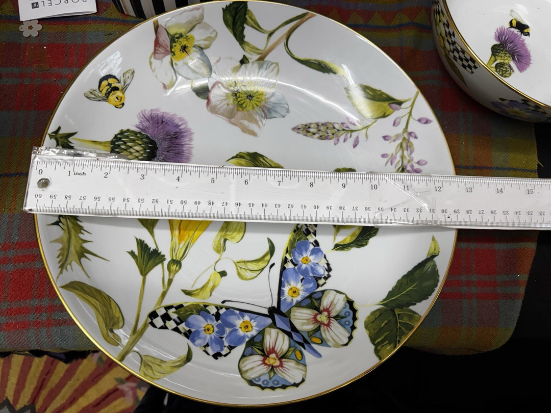 Thistle & Bee by MacKenzie-Childs porcelain Butterfly Serving Bowl 12.75"- New