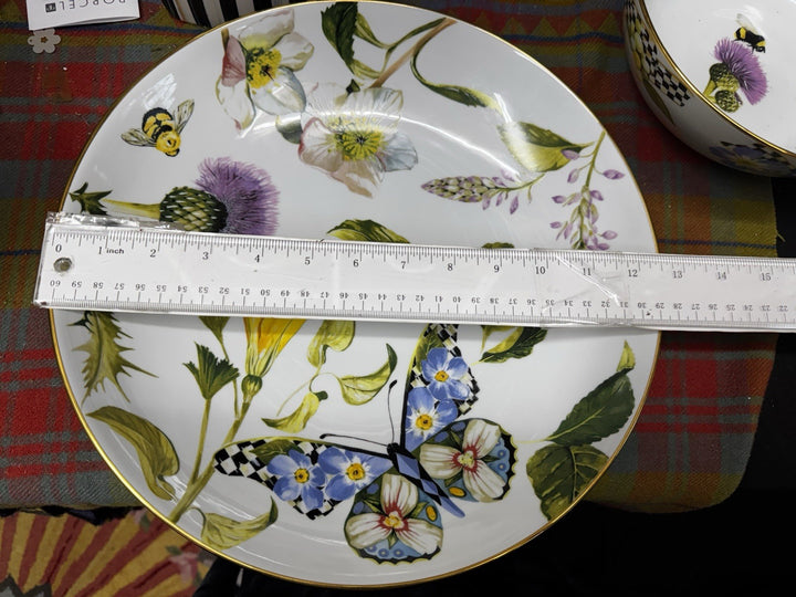 Thistle & Bee by MacKenzie-Childs porcelain Butterfly Serving Bowl 12.75"- New