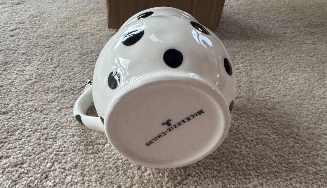 MACKENZIE CHILDS COW CREAMERY MUG, NIB, 16 OZ, 3.5" x 5.5" x 4.5"
