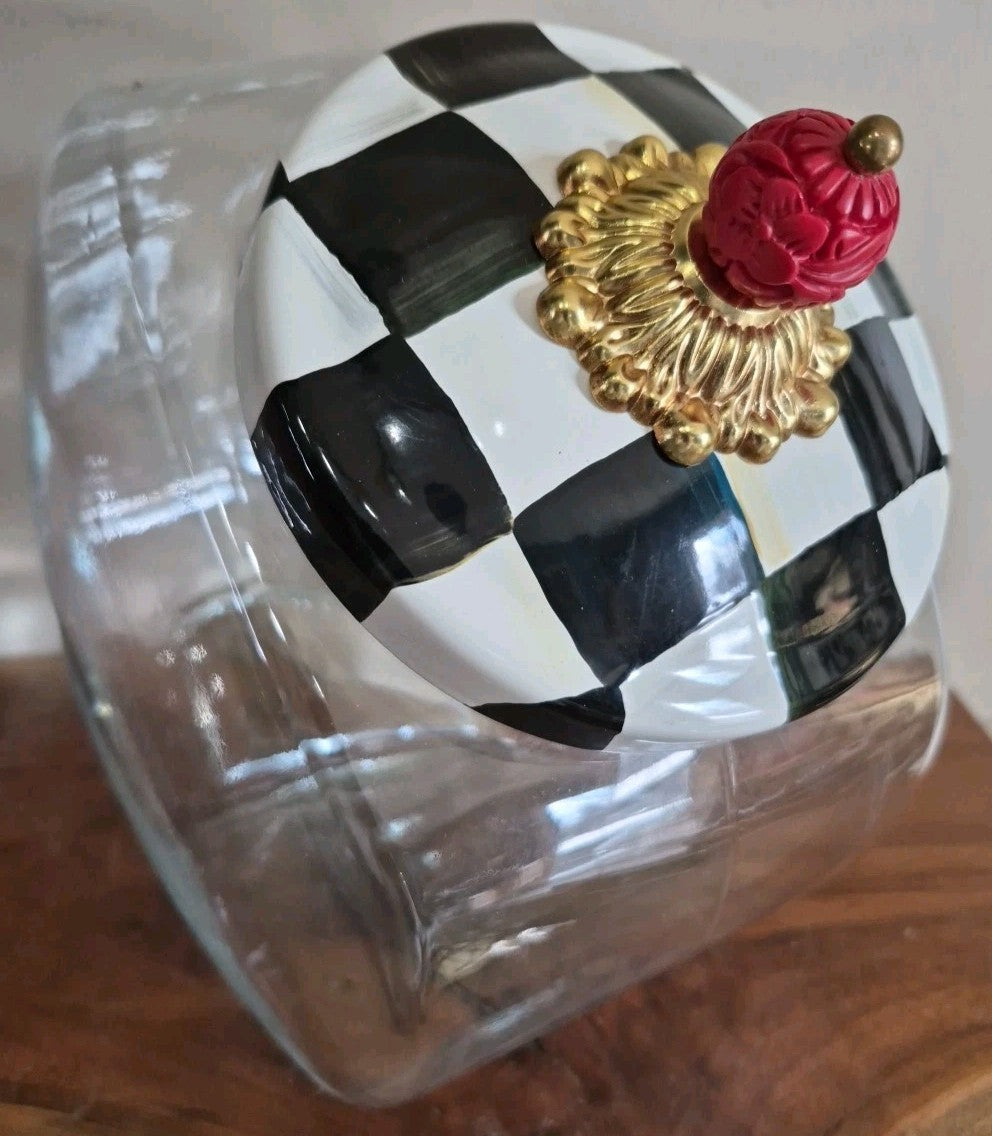 MacKenzie Childs  Cookie Jar with Courtly Check Enamel Lid- New
