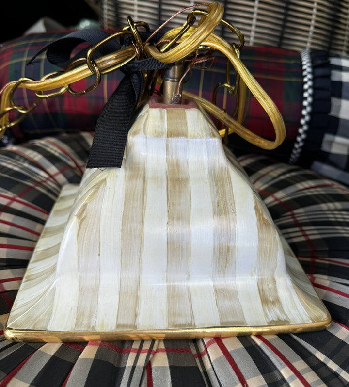 Mackenzie Childs 8 Inch Parchment Stripe Ceramic Hanging Pendant Lamp- New