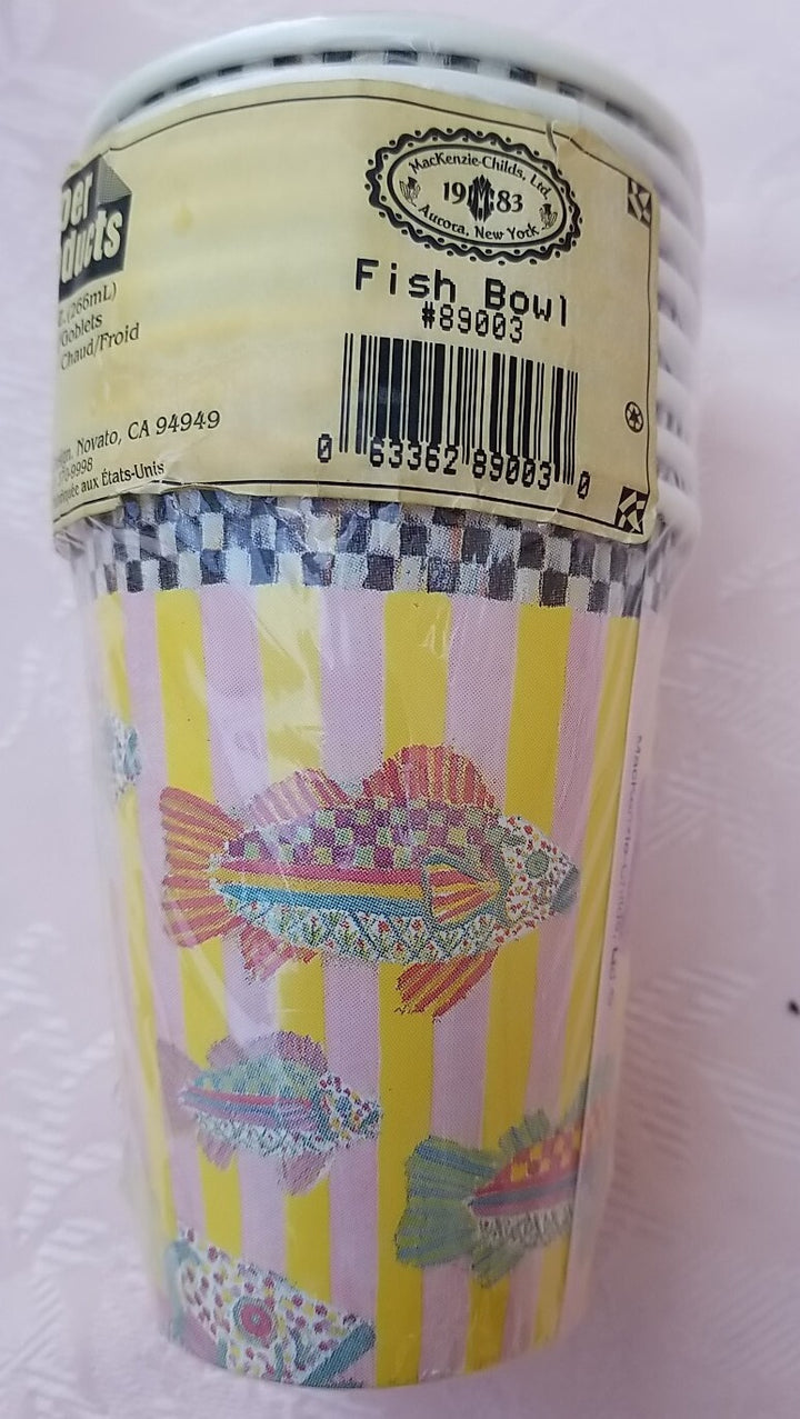 MacKenzie Childs Fish Bowl Paper Cups.  8 Cups 9oz-sealed Retired