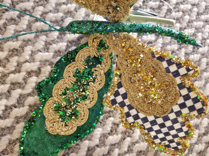 Mackenzie Childs Christmas Magic Butterfly Clips Green And Courtly Check