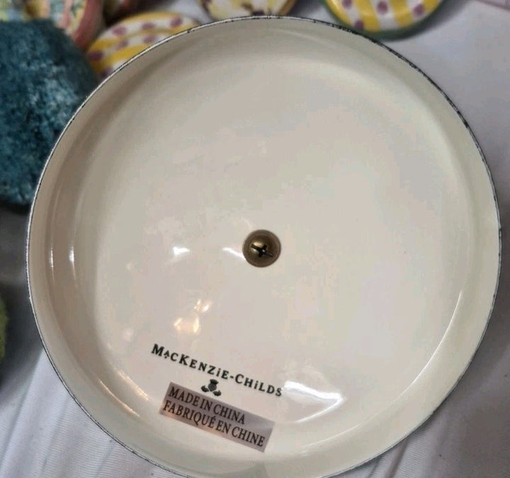 MacKenzie Childs White Flower MARKET LID ONLY..... FOR 1 GALLON GLASS COOKIE JAR
