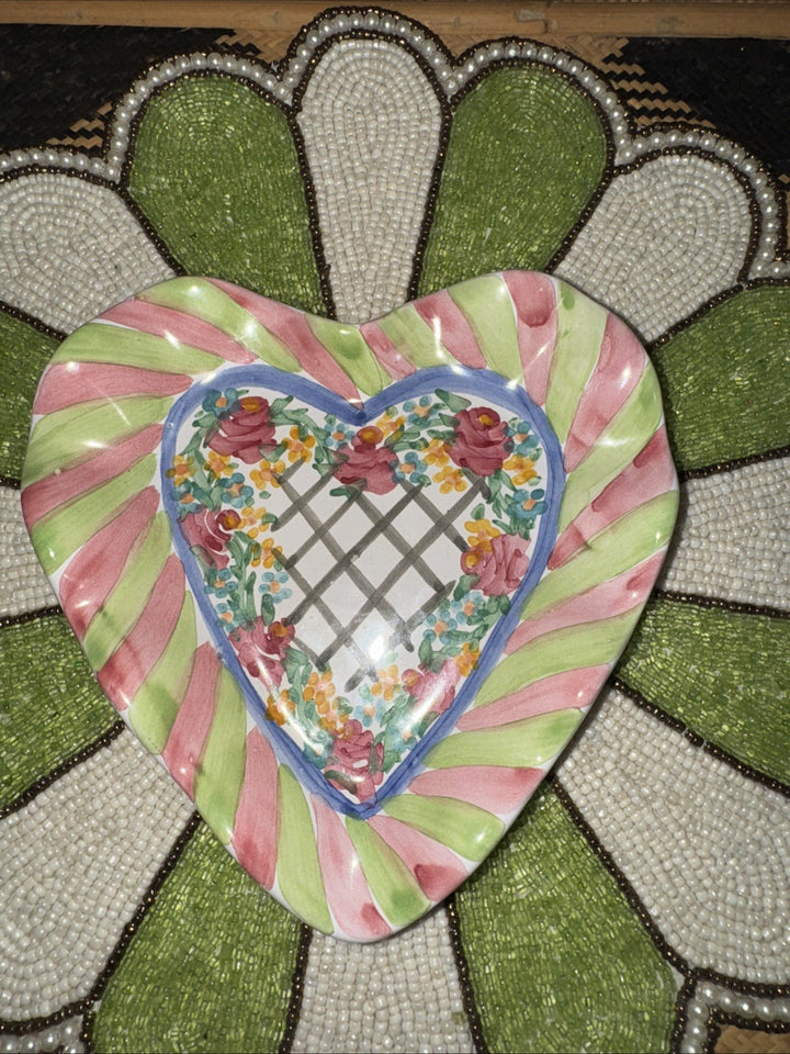 New MACKENZIE CHILDS Glen Park Ceramic Fluted Heart Trinket Dish 2012