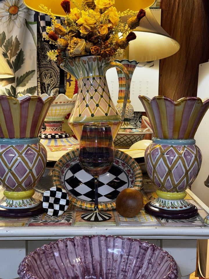 Mackenzie Childs Ceramic Odd Fellows  Great Vase- New- Made In Aurora