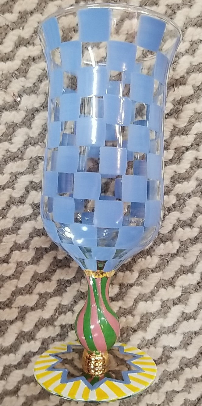 Mackenzie Circus Glass Water Goblets Childs Blue Checkered Collection