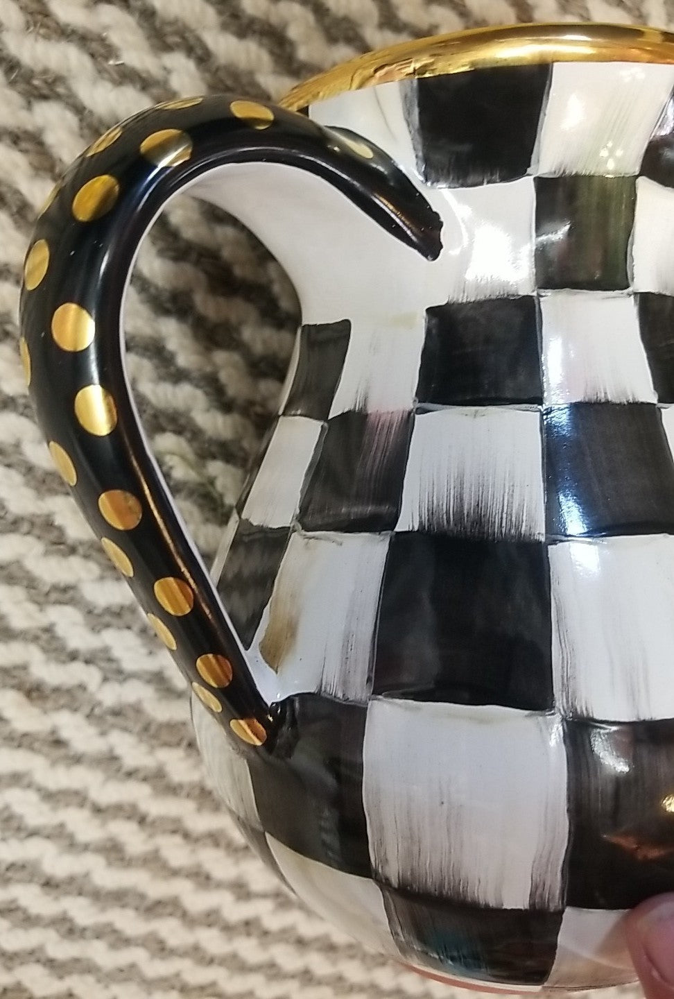 MacKENZIE CHILDS Courtly  CHECK CERAMIC PORTLY PITCHER New