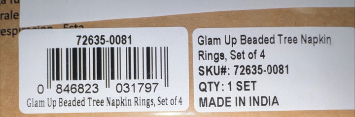 MacKenzie Childs  Glam Up Beaded Tree Napkin Rings, Set of 4. NIB